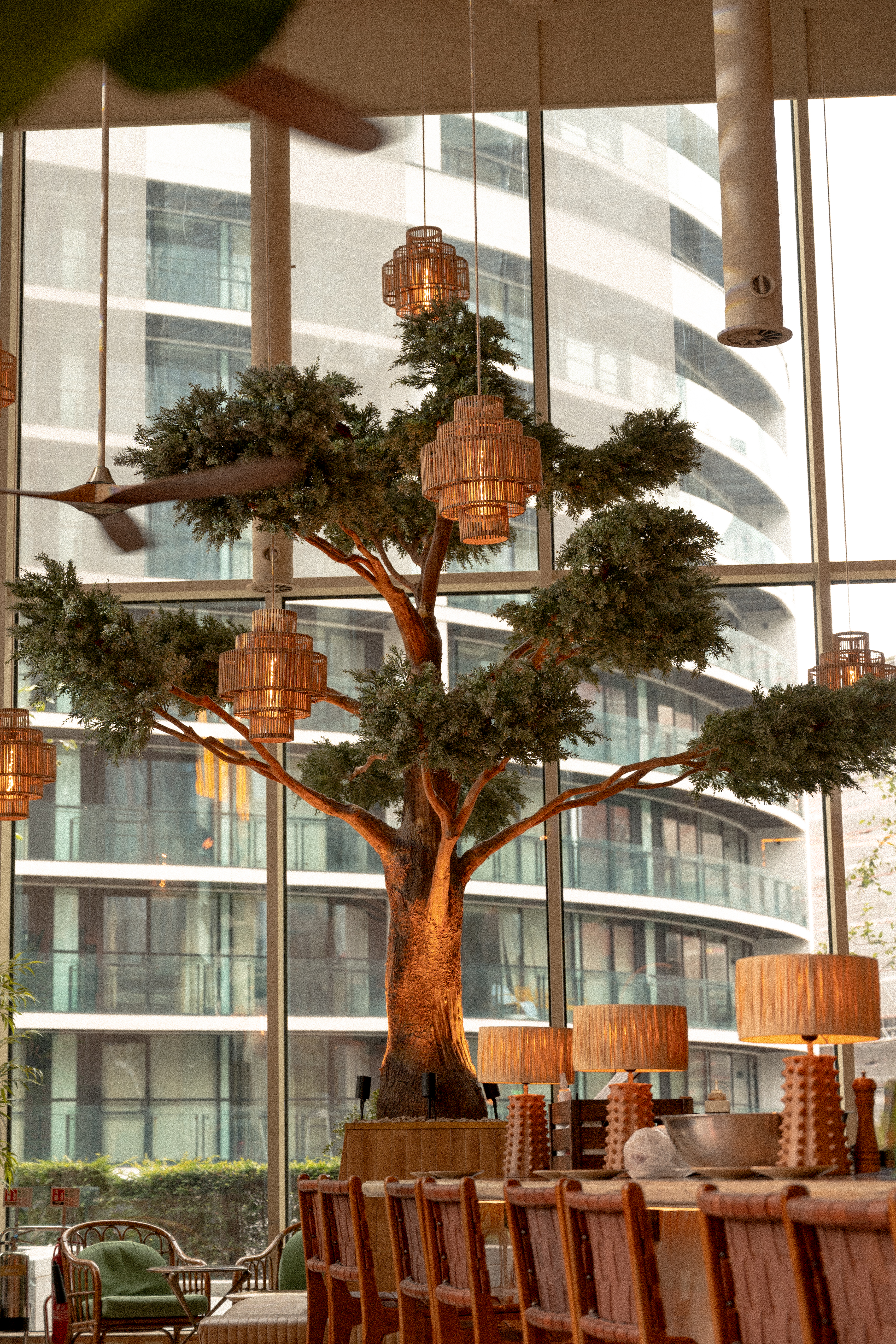 The signature tree installation inside Kitten restaurant